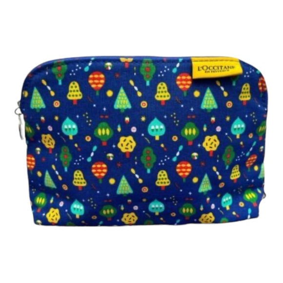 L'OCCITANE Handbags - L'occitane Christmas Holiday Makeup Cosmetic Travel Bag Cotton Zippered Blue
